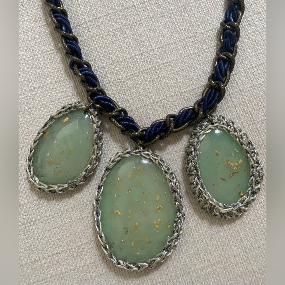 ANTHROPOLOGIE Green and Blue Statement Necklace on Chain
